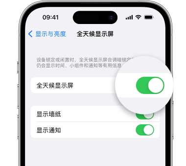 武穴苹果15预约维修分享iPhone15如何设置全天候显示屏幕可见 